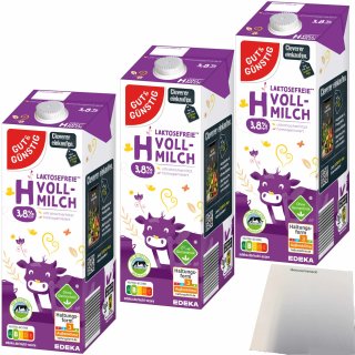 Gut&Günstig Laktosefreie H-Vollmilch 3,8% mit Schraubverschluss 3er Pack (3x1 Liter Packung) + usy Block