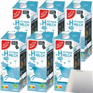 Gut&Günstig Fettarme H-Milch 1,5% Fett ohne Gentechnik 6er Pack (6x1 Liter Packung) + usy Block