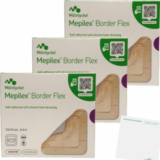 Mölnlycke Mepilex Border Flex selbsthaftender Schaumverband 7,5x7,5 cm 3er Pack (3x5 Stück Packung) + usy Block