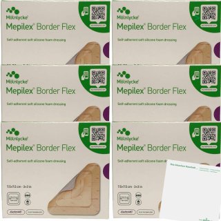 Mölnlycke Mepilex Border Flex selbsthaftender Schaumverband 7,5x7,5 cm 6er Pack (6x5 Stück Packung) + usy Block