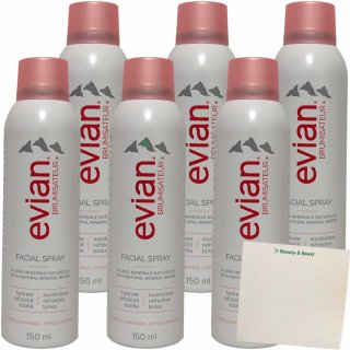 evian Quellwasser Erfrischungsspray Facial Spray belebt die Haut 6er Pack (6x150ml Dose) + usy Block