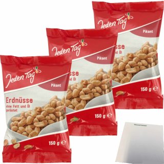 Jeden Tag Erdnüsse Pikant Gewürzt 3er Pack (3x150g Packung) + usy Block