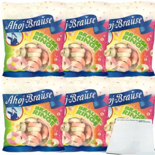 Ahoj-Brause Brause Ringe soft Prickelnd-Saure Fruchtgummi-Ringe mit Brause ummantelt 6er Pack (6x150g Tüte) + usy Block