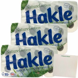 Hakle Toilettenpapier Naturel mit Gras 4-lagig 3er Pack (24x130 Blatt) + usy Block