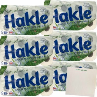 Hakle Toilettenpapier Naturel mit Gras 4-lagig 6er Pack (48x130 Blatt) + usy Block
