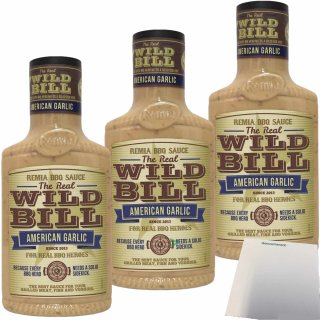 REMIA Wild Bill American Garlic Sauce Knoblauch Grillsauce 3er Pack (3x450ml Flasche) + usy Block