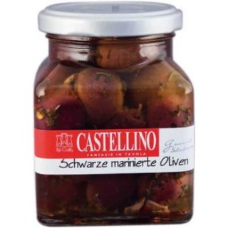 Castellino schwarze marinierte Oliven (314ml Glas)