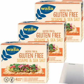 Wasa Knäckebrot Gluten und Laktosefrei mit Sesam und Meersalz 3er Pack (3x240g Packung) + usy Block