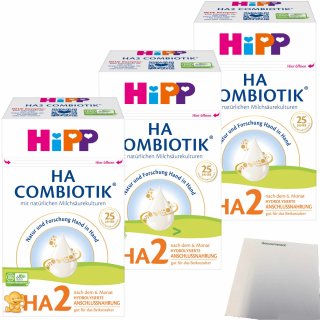 Hipp 2184 HA 2 Combiotik Folgemilch - ab dem 6. Monat 3er Pack (3x600g Packung) + usy Block
