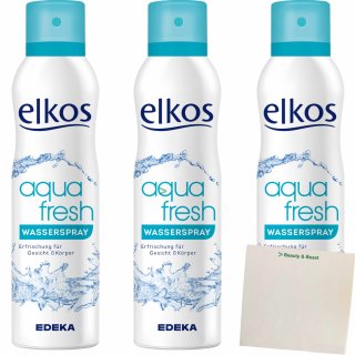 Elkos aqua fresh Wasserspray die schnelle Erfrischung 3er Pack (3x150ml Flasche) + usy Block