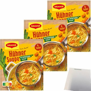 Maggi Guten Appetit Hühner Suppe mit Nudeln 3er Pack (3x60g Tüte ergibt 3x1 Liter) + usy Block