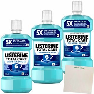 Listerine Mundspülung Total Care Zahnstein-Schutz 3er Pack (3x500ml Flasche) + usy Block