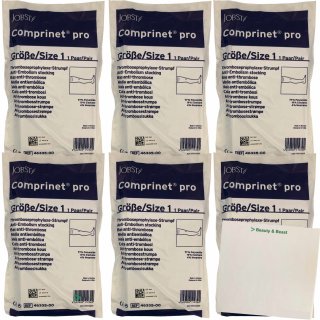 Comprinet Pro Anti-Thrombose Kompressionsstrümpfe oberschenkellang 6er Pack Gr.1 (6x1 Paar) + usy Block