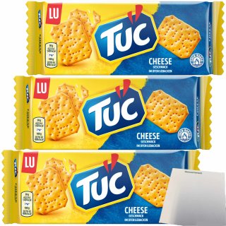 TUC Cracker Cheese Salzgebäck mit leckerem Käse-Geschmack 3er Pack (3x100g Packung) + usy Block