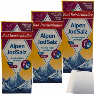 Bad Reichenhaller Alpen Jod Salz + Selen 3er Pack (3x500g Packung) + usy Block