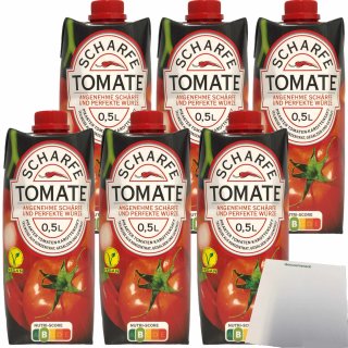 Scharfe Tomate pikanter Tomaten-Karottensaft mit perfekter Würze 6er Pack (6x0,5 Liter) + usy Block