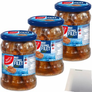Gut&Günstig Bratheringsfilet in würziger Marinade 3er Pack (3x500g Glas) + usy Block