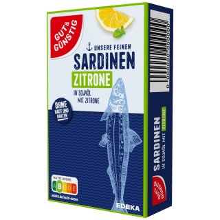 Gut&Günstig Sardinenfilets in Sojaöl ohne Haut und ohne Gräten mit Zitrone (125g Packung)