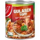 Gut&Günstig Gulaschtopf mit Spiralnudeln und würzigem Schweinefleisch 3er Pack (3x800g Dose) + usy Block