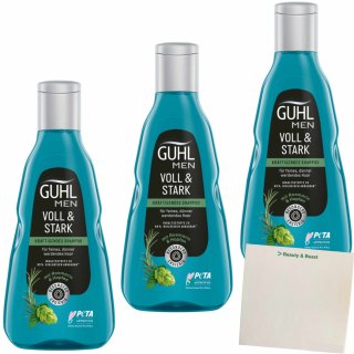 Guhl Men Shampoo Voll & Stark mit Rosmarin und Hopfen 3er Pack (3x250ml) + usy Block