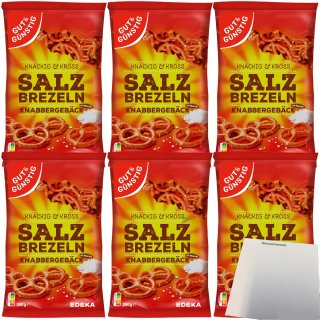 Gut&Günstig Salzbrezel Knabbergebäck Knackig & Cross mit Meersalz 6er Pack (6x250g Packung) + usy Block