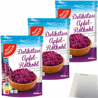 Gut&Günstig Delikatess Apfelrotkohl fruchtig-frisch tafelfertig 3er Pack (3x400g Packung) + usy Block