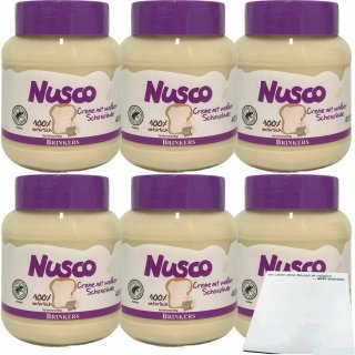 Nusco weiße Schokoladencreme Brotaufstrich mit 2,5% weißer Schokolade 6er Pack (6x400g Glas) + usy Block