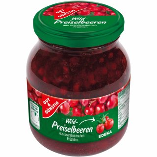 Gut&Günstig Wild-Preiselbeeren mit 40% Fruchtanteil fruchtig-herber Geschmack (400g Glas)