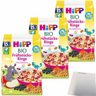Hipp Bio Kinder Frühstücks-Ringe ohne Zuckerzusatz 3er Pack (3x135g Packung) + usy Block