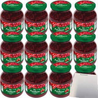 Gut&Günstig Wild-Preiselbeeren mit 40% Fruchtanteil fruchtig-herber Geschmack 12er Pack (12x400g Glas) + usy Block