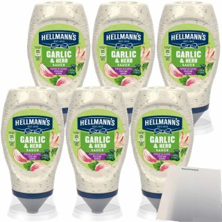 Hellmann´s Grillsauce Garlic&Herb Knoblauch+Kräuter perfekt zu Fleisch Fisch und Gemüse 6er Pack (6x250ml Flasche) + usy Block
