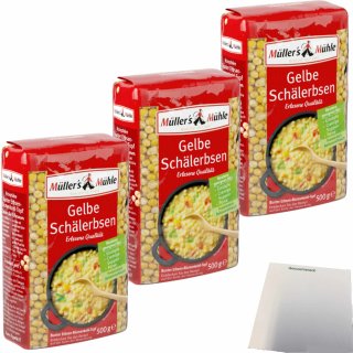 Müllers Mühle Schälerbsen gelb erlesene Qualität 3er Pack (3x500g Beutel) + usy Block