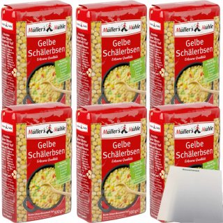Müllers Mühle Schälerbsen gelb erlesene Qualität 6er Pack (6x500g Beutel) + usy Block
