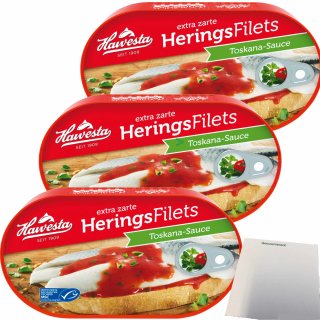 Hawesta zarte Heringsfilets in Toskana-Sauce MSC 3er Pack (3x200g Dose) + usy Block