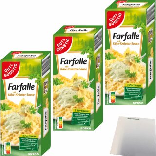 Gut&Günstig Farfalle mit Käse-Kräuter-Sauce 3er Pack (3x266g Packung) + usy Block