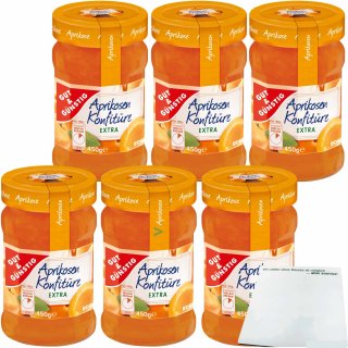 Gut&Günstig Aprikosen Konfitüre extra mit vollem Aprikosen-Aroma und 50% Frucht 6er Pack (6x450g Glas) + usy Block