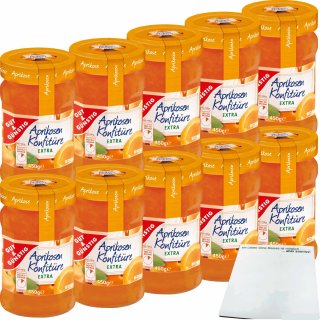 Gut&Günstig Aprikosen Konfitüre extra mit vollem Aprikosen-Aroma und 50% Frucht 10er Pack (10x450g Glas) + usy Block