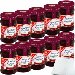 Gut&Günstig Sauerkirsch Konfitüre extra mit 50% Frucht und ganzen Kirschen 10er Pack (10x450g Glas) + usy Block