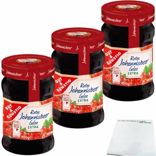 Gut&Günstig Rotes Johannisbeer Gelee extra mit 50% Frucht 3er Pack (3x450g Glas) + usy Block