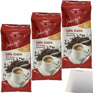 Jeden Tag Caffe Crema Ganze Bohne 100% Arabica 3er Pack (3x1000g Packung) + usy Block
