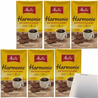Melitta Kaffee Harmonie entkoffeiniert gemahlen Stärke 3 6er Pack (6x500g Packung) + usy Block