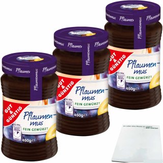 Gut&Günstig Pflaumenmus fein gewürzt 3er Pack (3x450g Glas) + usy Block