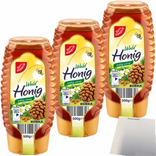 Gut&Günstig Waldhonig flüssig kräftig-würzig 3er Pack (3x500g Squeeze-Flasche) + usy Block