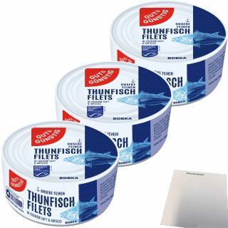 Gut&Günstig Thunfischfilets in eigenem Saft und Aufguss 3er Pack (3x195g Dose) + usy Block