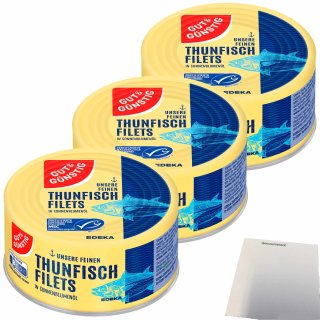 Gut&Günstig Thunfischfilets in Sonnenblumenöl 3er Pack (3x195g Dose) + usy Block