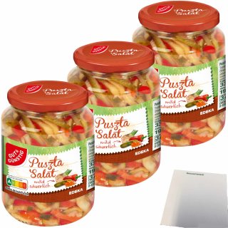 Gut&Günstig Pusztasalat aus Gurken Paprika und Zwiebeln mild säuerlich 3er Pack (3x190g Glas) + usy Block