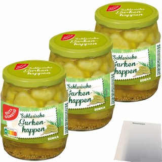 Gut&Günstig Schlesische Gurkenhappen 3er Pack (3x530g Glas) + usy Block