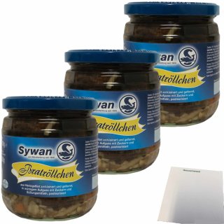 Sywan Bratröllchen aus Heringsfilets in würziger Marianade 3er Pack (3x400g Glas) + usy Block