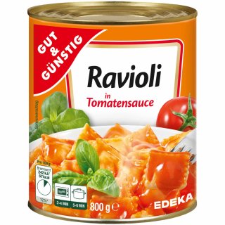 Gut&Günstig Ravioli in Tomatensauce gefüllte Teigtaschen mit fleischhaltiger Füllung (800g Dose)