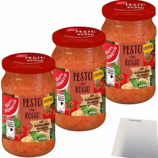 Gut&Günstig Pesto Rosso cremig mit italienischem Hartkäse 3er Pack (3x190g Glas) + usy Block
